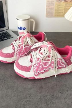 Hot Pink And White Sneakers - Y2K Summer, 90S Grunge, Retro Style, Y2K Party, Y2K Club Out
