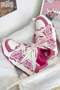 Hot Pink And White Sneakers - Y2K Summer, 90S Grunge, Retro Style, Y2K Party, Y2K Club Out