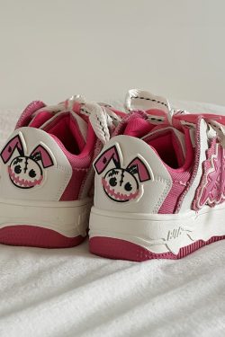 Hot Pink And White Sneakers - Y2K Summer, 90S Grunge, Retro Style, Y2K Party, Y2K Club Out