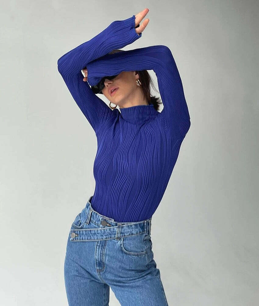 Irina Y2K Turtleneck Top - Retro 90S Grunge, Summer Outfits, Y2K Fashion, Pastel Goth Style