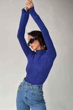 Irina Y2K Turtleneck Top - Retro 90S Grunge, Summer Outfits, Y2K Fashion, Pastel Goth Style