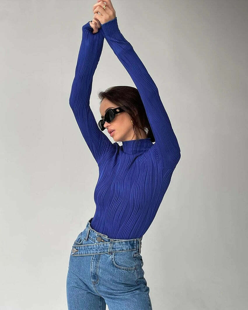 Irina Y2K Turtleneck Top - Retro 90S Grunge, Summer Outfits, Y2K Fashion, Pastel Goth Style