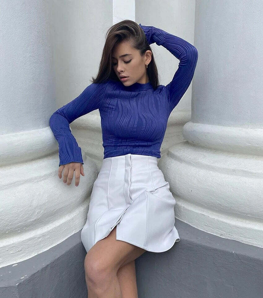 Irina Y2K Turtleneck Top - Retro 90S Grunge, Summer Outfits, Y2K Fashion, Pastel Goth Style