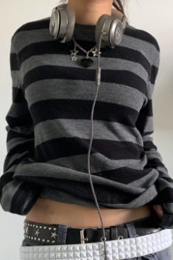 Isabella Y2K Grunge Striped Long Sleeve Shirt - 90S Fashion, Retro Summer, Gothic Style