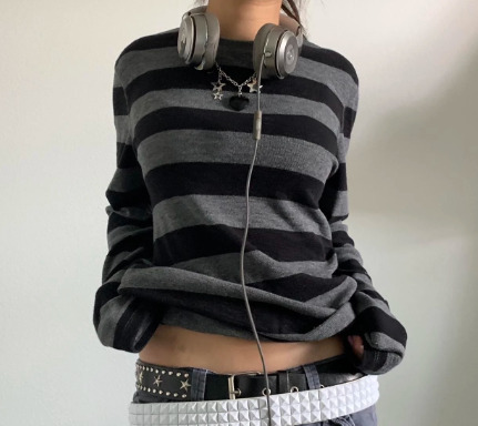 Isabella Y2K Grunge Striped Long Sleeve Shirt - 90S Fashion, Retro Summer, Gothic Style