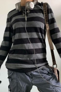 Isabella Y2K Grunge Striped Long Sleeve Shirt - 90S Fashion, Retro Summer, Gothic Style