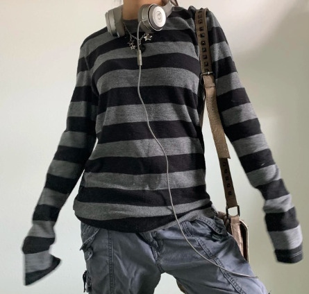 Isabella Y2K Grunge Striped Long Sleeve Shirt - 90S Fashion, Retro Summer, Gothic Style