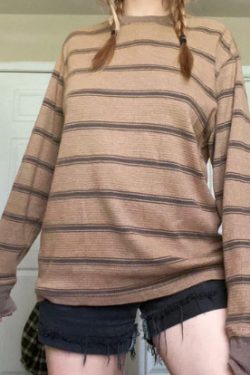 Isabella Y2K Grunge Striped Long Sleeve Shirt - 90S Fashion, Retro Summer, Gothic Style