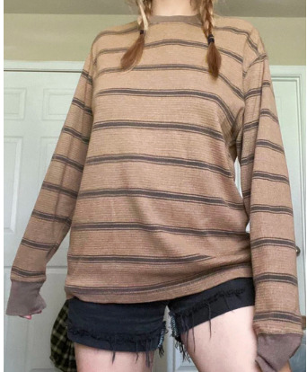 Isabella Y2K Grunge Striped Long Sleeve Shirt - 90S Fashion, Retro Summer, Gothic Style