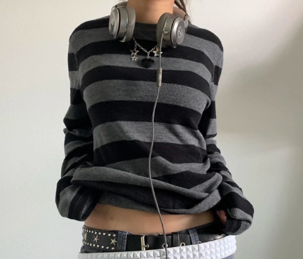 Isabella Y2K Grunge Striped Long Sleeve Shirt - 90S Fashion, Retro Summer, Gothic Style