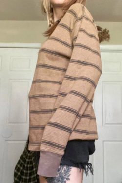 Isabella Y2K Grunge Striped Long Sleeve Shirt - 90S Fashion, Retro Summer, Gothic Style