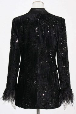 Isadoria Sequin Feather Blazer - Y2K Grunge, 90S Fashion, Retro Party Outfit, Y2K Club Style