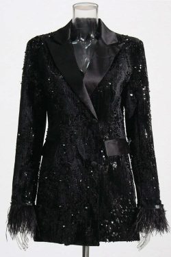 Isadoria Sequin Feather Blazer - Y2K Grunge, 90S Fashion, Retro Party Outfit, Y2K Club Style