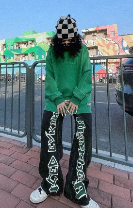 Jade Straight Jeans For Women - Y2K Summer, 90S Grunge, Retro Hip Hop, Pastel Goth Outfits Jade Straight Jeans For Women - Y2K Summer, 90S Grunge, Retro Hip Hop, Pastel Goth Outfits