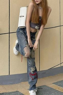 Jordyn Ripped High Waist Jeans - Y2K Grunge, 90S Fashion, Retro Summer Outfits