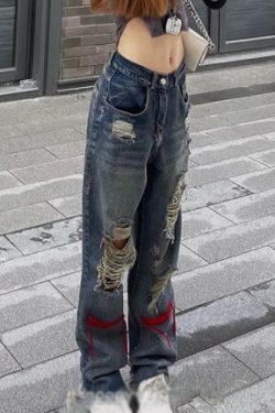 Jordyn Ripped High Waist Jeans - Y2K Grunge, 90S Fashion, Retro Summer Outfits