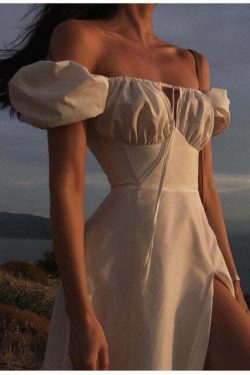 Katie Off Shoulder Midi Dress - Y2K Summer, 90S Fashion, Grunge, Retro, Pastel Goth Outfit