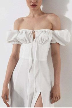 Katie Off Shoulder Midi Dress - Y2K Summer, 90S Fashion, Grunge, Retro, Pastel Goth Outfit