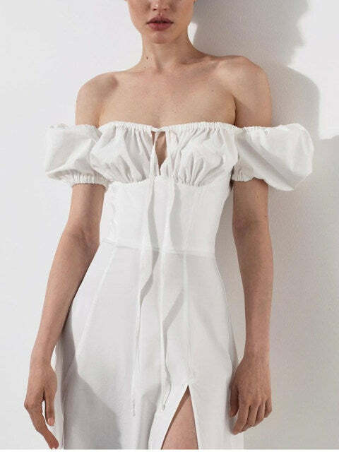 Katie Off Shoulder Midi Dress - Y2K Summer, 90S Fashion, Grunge, Retro, Pastel Goth Outfit Katie Off Shoulder Midi Dress - Y2K Summer, 90S Fashion, Grunge, Retro, Pastel Goth Outfit