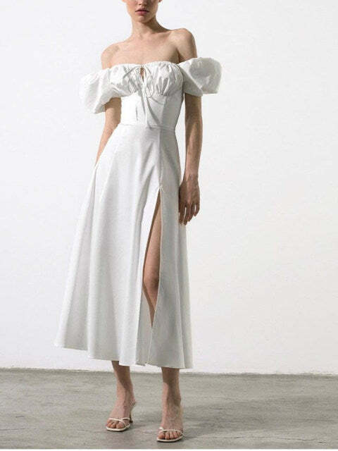 Katie Off Shoulder Midi Dress - Y2K Summer, 90S Fashion, Grunge, Retro, Pastel Goth Outfit Katie Off Shoulder Midi Dress - Y2K Summer, 90S Fashion, Grunge, Retro, Pastel Goth Outfit