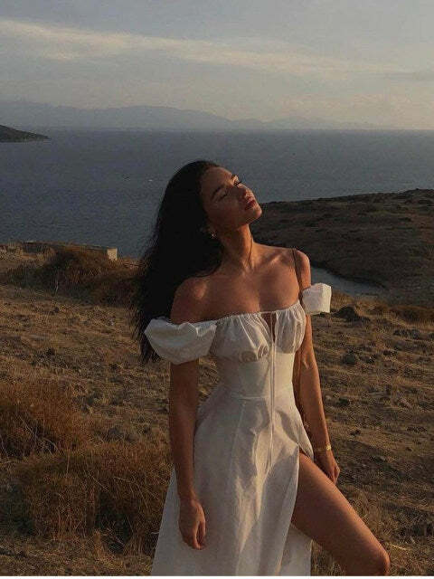 Katie Off Shoulder Midi Dress - Y2K Summer, 90S Fashion, Grunge, Retro, Pastel Goth Outfit Katie Off Shoulder Midi Dress - Y2K Summer, 90S Fashion, Grunge, Retro, Pastel Goth Outfit