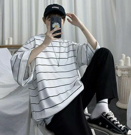 Kaylee Striped Oversized T-Shirt - Y2K Summer, 90S Grunge, Retro Goth, Baby Tees, Y2K Kaylee Striped Oversized T-Shirt - Y2K Summer, 90S Grunge, Retro Goth, Baby Tees, Y2K