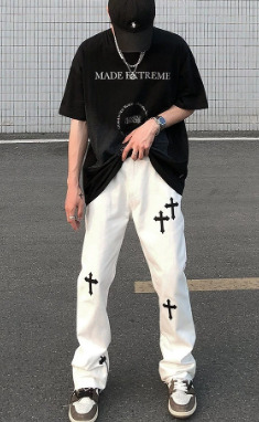 Kinsley Cross Design Jeans - Y2K Summer, 90S Grunge, Retro Hip Hop, Y2K Party Outfits