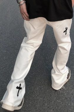 Kinsley Cross Design Jeans - Y2K Summer, 90S Grunge, Retro Hip Hop, Y2K Party Outfits