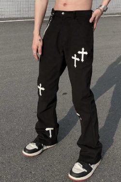 Kinsley Cross Design Jeans - Y2K Summer, 90S Grunge, Retro Hip Hop, Y2K Party Outfits