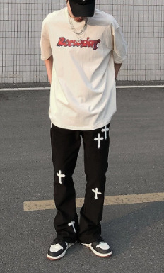 Kinsley Cross Design Jeans - Y2K Summer, 90S Grunge, Retro Hip Hop, Y2K Party Outfits Kinsley Cross Design Jeans - Y2K Summer, 90S Grunge, Retro Hip Hop, Y2K Party Outfits