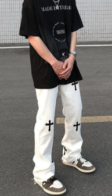 Kinsley Cross Design Jeans - Y2K Summer, 90S Grunge, Retro Hip Hop, Y2K Party Outfits Kinsley Cross Design Jeans - Y2K Summer, 90S Grunge, Retro Hip Hop, Y2K Party Outfits