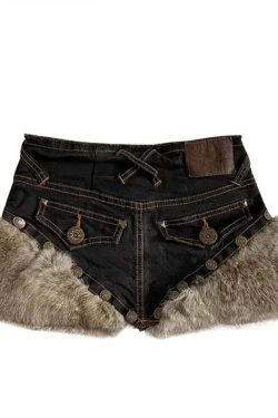 Korean Vintage Fluffy Patchwork Denim Skirt - High Waist Y2K Grunge A-Line Skirt For Women