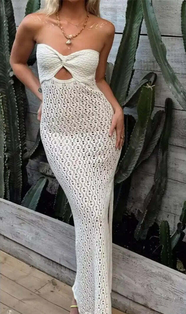 Korina Knitted Maxi Dress - Y2K Summer, 90S Grunge, Retro Style, Pastel Goth, Y2K Party Korina Knitted Maxi Dress - Y2K Summer, 90S Grunge, Retro Style, Pastel Goth, Y2K Party