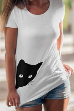 Lennox Black Cat Shirt - Y2K Summer Grunge Outfit, 90S Fashion, Retro Style, Gothic Y2K Top