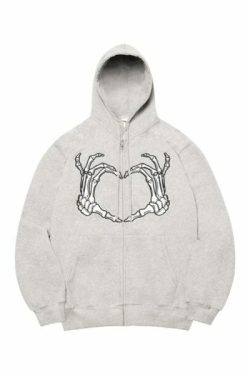 Lennox Skeleton Heart Hoodie - Y2K Grunge, 90S Fashion, Retro Goth, Summer Y2K Outfits