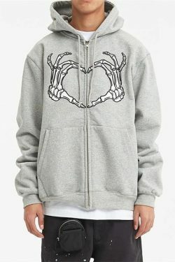 Lennox Skeleton Heart Hoodie - Y2K Grunge, 90S Fashion, Retro Goth, Summer Y2K Outfits