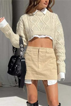 Leslie Cropped Sweater - Y2K Summer Grunge, 90S Retro, Pastel Goth, Y2K Club & Party