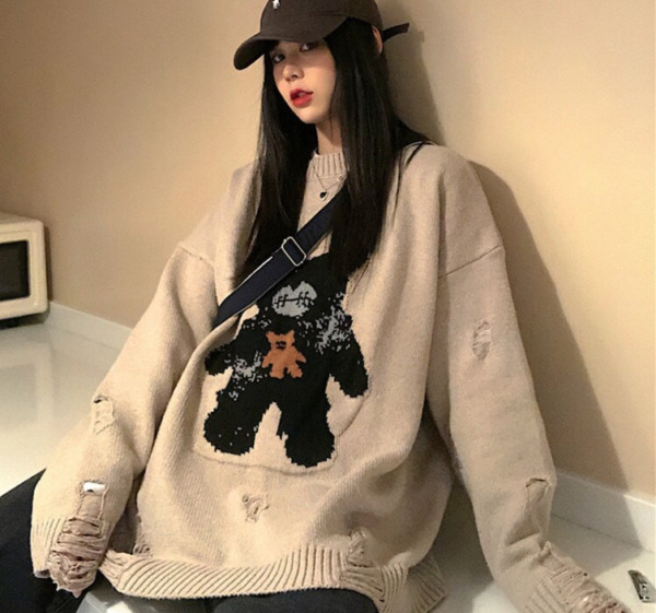 Loner Distressed Sweater - Y2K Grunge, 90S Fashion, Retro Style, Gothic Y2K, Summer Y2K