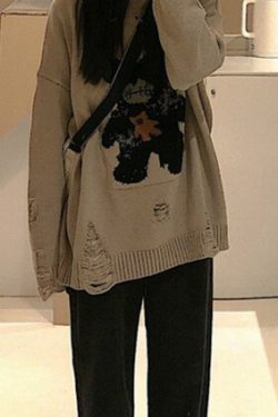 Loner Distressed Sweater - Y2K Grunge, 90S Fashion, Retro Style, Gothic Y2K, Summer Y2K