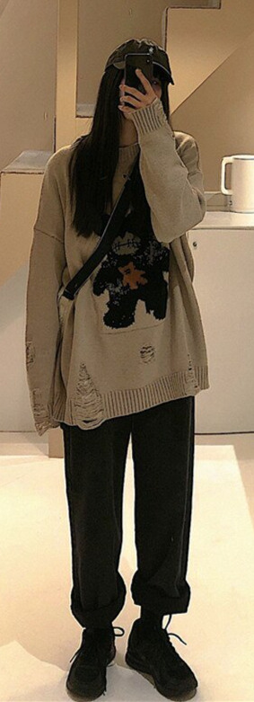 Loner Distressed Sweater - Y2K Grunge, 90S Fashion, Retro Style, Gothic Y2K, Summer Y2K