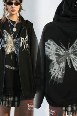 Lucia Butterfly Hoodie - Y2K Summer Grunge, 90S Retro, Pastel Goth, Y2K Club & Party Outfits