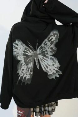 Lucia Butterfly Hoodie - Y2K Summer Grunge, 90S Retro, Pastel Goth, Y2K Club & Party Outfits