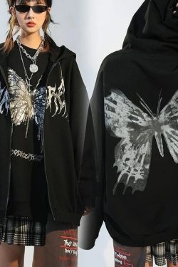 Lucia Butterfly Hoodie - Y2K Summer Grunge, 90S Retro, Pastel Goth, Y2K Club & Party Outfits