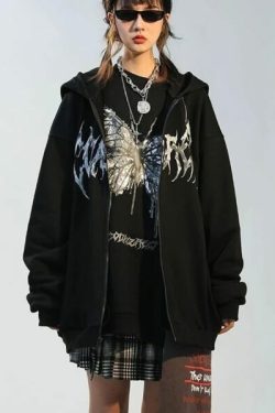 Lucia Butterfly Hoodie - Y2K Summer Grunge, 90S Retro, Pastel Goth, Y2K Club & Party Outfits