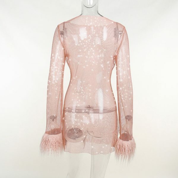 Lucille Sexy Feather Patchwork Long Sleeve Dress - Y2K Grunge, 90S Fashion, Retro Party Outfit