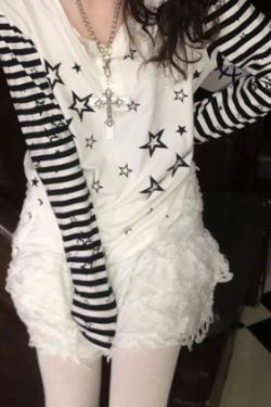 Luna White Long Sleeve With Striped Sleeves - Y2K Summer, 90S Fashion, Grunge, Retro Style