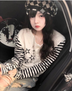 Luna White Long Sleeve With Striped Sleeves - Y2K Summer, 90S Fashion, Grunge, Retro Style