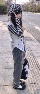 Luna White Long Sleeve With Striped Sleeves - Y2K Summer, 90S Fashion, Grunge, Retro Style