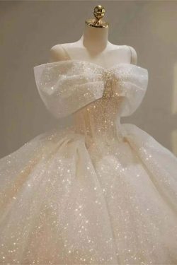 Luxury Y2K Off-Shoulder Beaded Crystal Princess Ball Gown - Retro 90S Grunge Wedding Dress