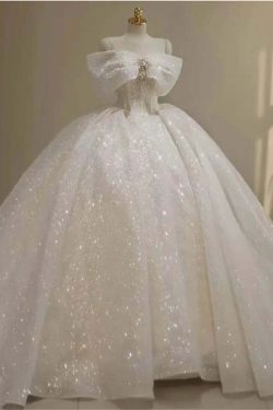 Luxury Y2K Off-Shoulder Beaded Crystal Princess Ball Gown - Retro 90S Grunge Wedding Dress